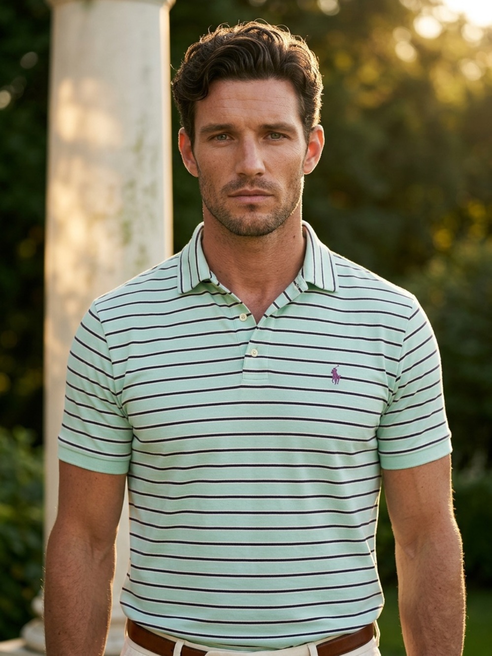 Ralph Lauren Mint Green Polo with Navy Stripes